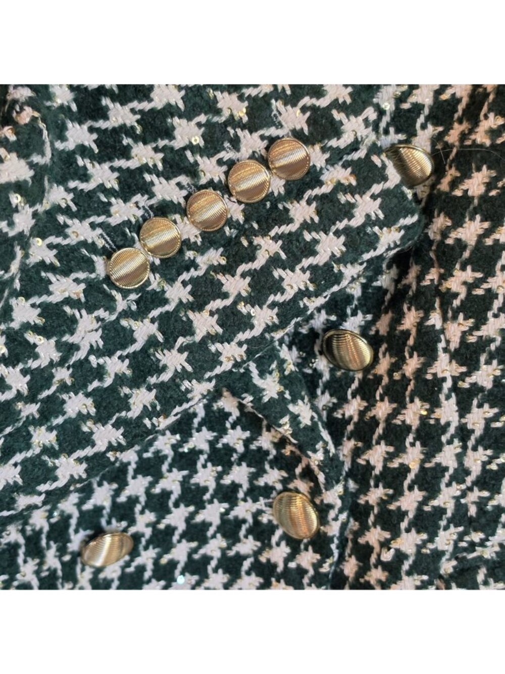 House of Harlow 1960 Blazer Jacket Medium Green White Houndstooth Gold Buttons - Picture 4 of 9